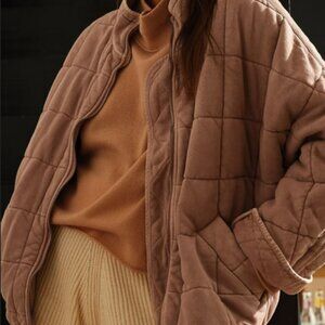 Free People Dolman Quilted Knit Jacket Oversized Zip-up Champange Diamonds